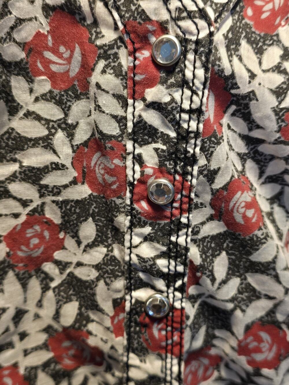 Rock 47 Wrangler Western Shirt Womens L Rhinestone Snap Button ranch rodeo rose